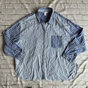 Old Navy The Boyfriend Shirt XXL Blue Stripe Beachy Relaxed Coastal Button Down